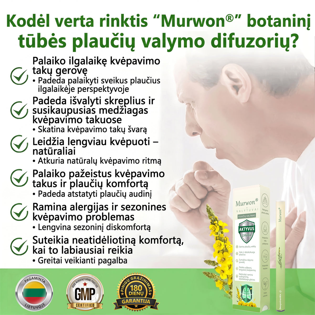 🇱🇹 Aukštos kokybės lietuviškas produktas, pristatymas visoje šalyje 🥇 Murwon® vaistažolių plaučių valymo inhaliatorius 🍇(👨‍⚕️ Pagalba kosulio, uždegimo, dusulio, skrepliavimo, nosies užgulimo, bronchito, alergijų ir plaučių problemų atveju) ❤️